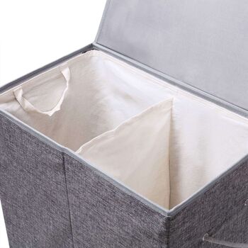 142 L Grey Fabric Double Clothes Laundry Hamper Basket, 6 of 8
