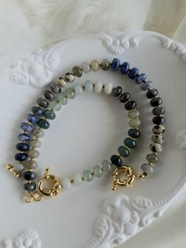 Lapis Lazuli, Labradorite And Jade Gemstone Bracelet – Gold Plated Charm Holder Clasp, 17cm, Healing Crystal Gift For Her, 2 of 7