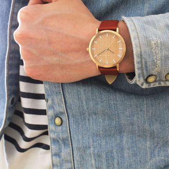 Classic Rose Gold Red Vintage Unisex Wood Watch, 4 of 11