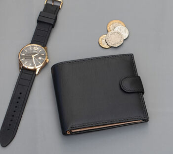 Personalised Mens Black And Brown Leather Wallet Rfid, 6 of 8
