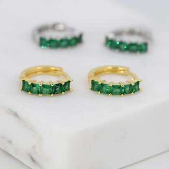 Minimalist Emerald Green Cz Huggie Hoop Earrings, 4 of 11