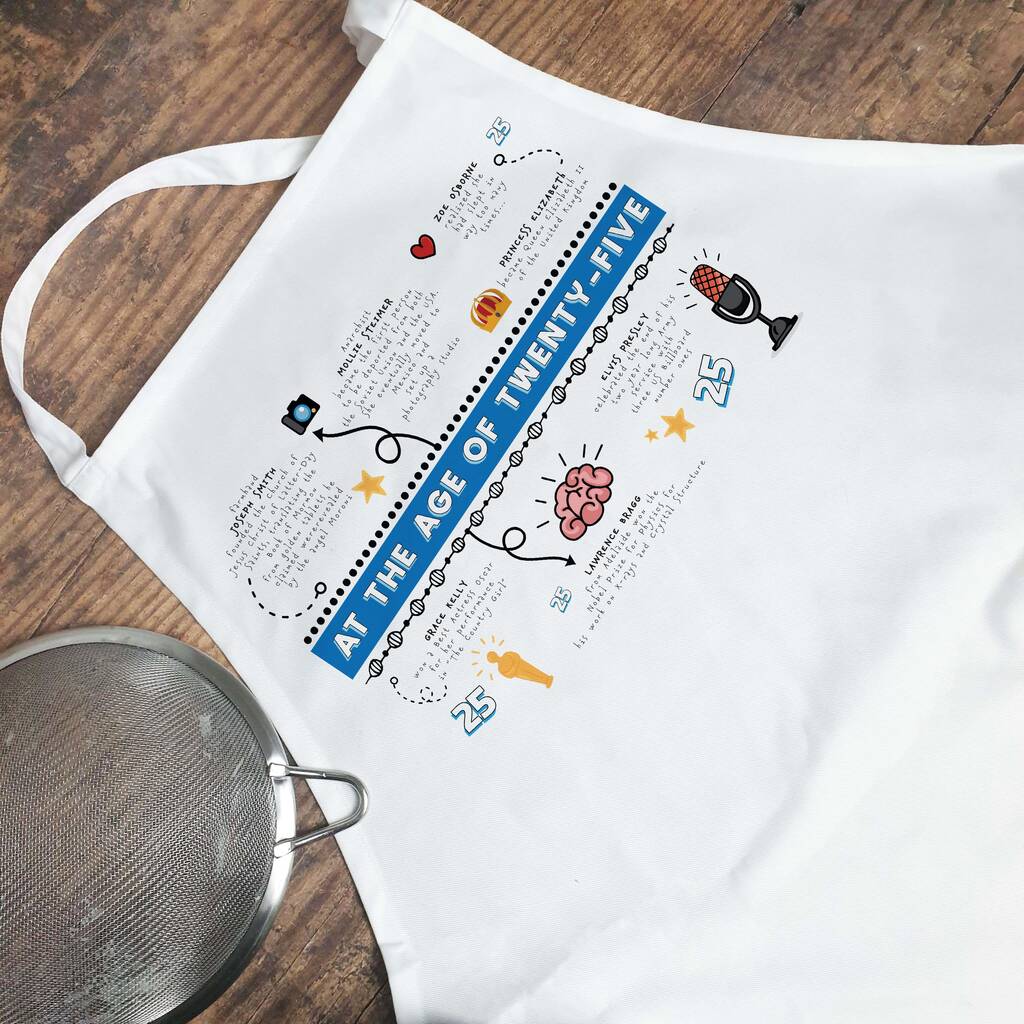 Personalised 25th Birthday White Apron, 1 of 10