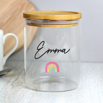 Rainbow Personalised Glass Storage Jar Bamboo Lid, 2 of 4