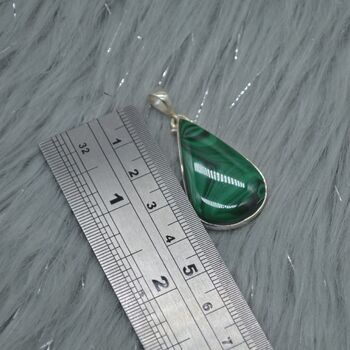 Malachite Silver Pendant: Green Teardrop Gemstone, 3 of 4