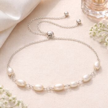 70th Birthday Sterling Silver Seven Pearl Drawstring Bracelet, 2 of 5