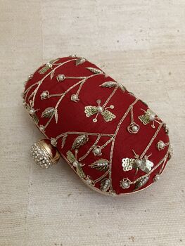 Deep Red Velvet Handcrafted Oval Clutch Bag, 2 of 7