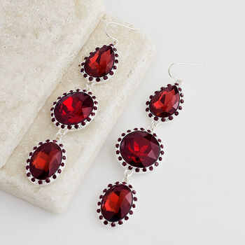 Red Triple Drop Crystal Earrings, 2 of 3