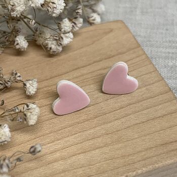 Handmade Baby Pink Ceramic Stud Earrings, 2 of 6