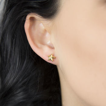 Gold Plated Sterling Silver Star Stud Earrings, 2 of 3