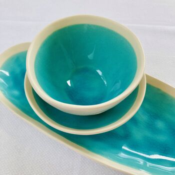 Porcelain Turquoise Serving Bowl / Platter, 3 of 12