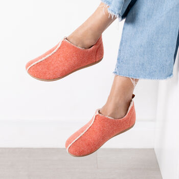 Snugtoes Slip On Womens Recycled Polyester Slippers. 100% Wool Lining, Lightweight, Comfortable, Salmon Colour, 5 of 6