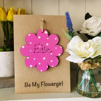 Personalised 'Be My Flowergirl' Wooden Flower Card, 5 of 5