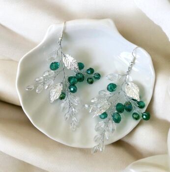 Crystal And Silver Leaf Earrings, 2 of 6