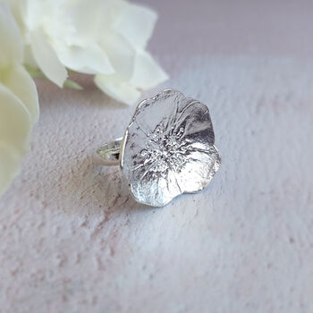 Sterling Silver Large Rose Flower Ring, 5 of 9
