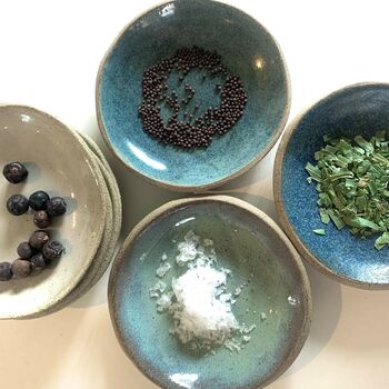 Set Of Handmade Ceramic Salt Pepper Pots / Ring Dishes, 3 of 6