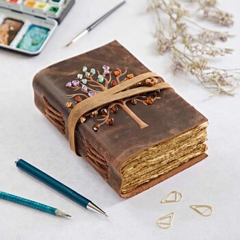 Tree Of Life Buffalo Leather Journal With Gemstones, 2 of 6