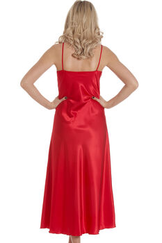 British Made Red Long Satin Nightdress With Deep Lace Detail Ladies Size 8 To 28 UK, 3 of 5