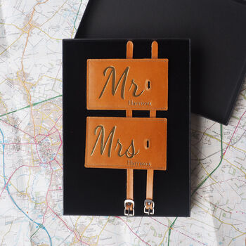 Mr And Mrs Personalised Leather Luggage Tags, 4 of 6