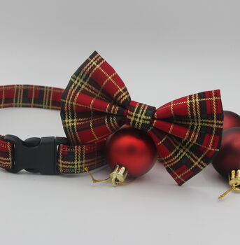 Red And Gold Tartan Dog Bow Tie, 11 of 12