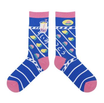Bubble Tea Illustration Mid Calf Length Socks, 3 of 3