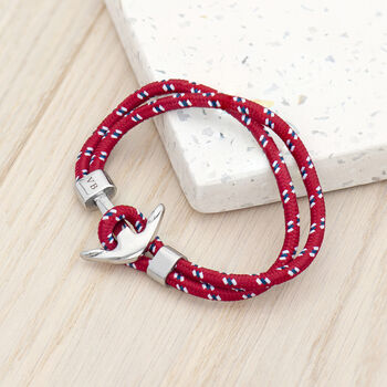 Personalised Men's Red Rope Nautical Anchor Bracelet, 10 of 10