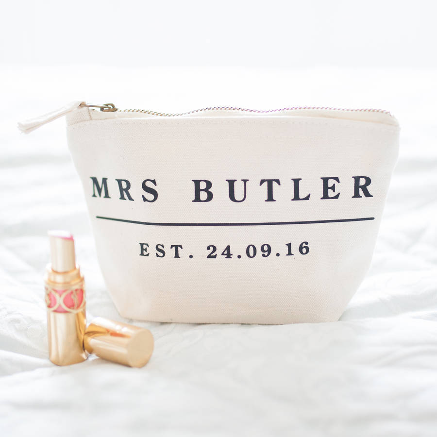 Personalised 'Mrs' Wedding Date Make Up Essentials Bag, 1 of 2