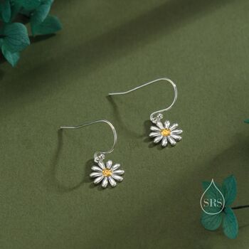 Aster Flower Drop Hook Earrings In Sterling Silver, 2 of 10