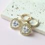 Gold Tone Crystal Heart Huggie Hoop Earrings, thumbnail 1 of 3