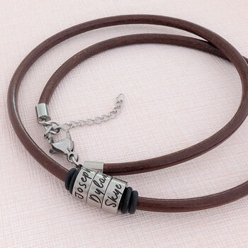 Mens Leather Necklace With Name Beads, 3 of 12