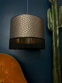 Senzo Spot Charcoal Fringed Lampshades With Gold Lining, 2 of 10