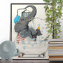 Elephant In The Bath. Funny Animal Bathroom Poster, thumbnail 1 of 6