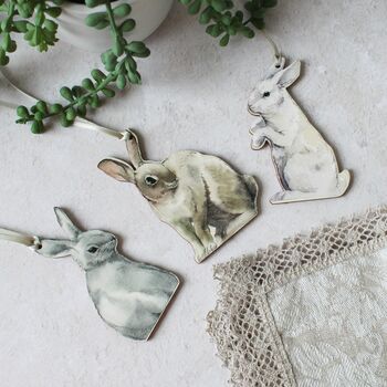 Wooden Bunny Decorations, Set Of Three, 5 of 7