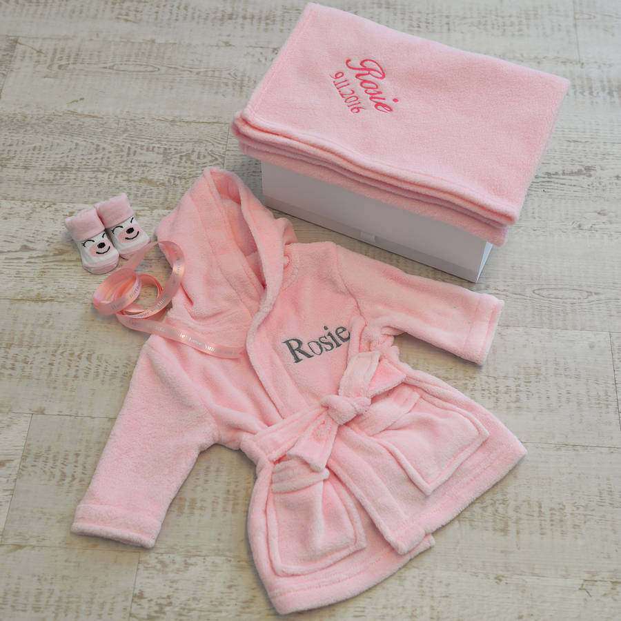 Personalised Dressing Gown And Blanket Baby Girl Hamper By A Type Of ...