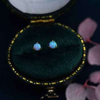 Sterling Silver Tiny Little Blue Opal Stud Earrings, 3 of 10