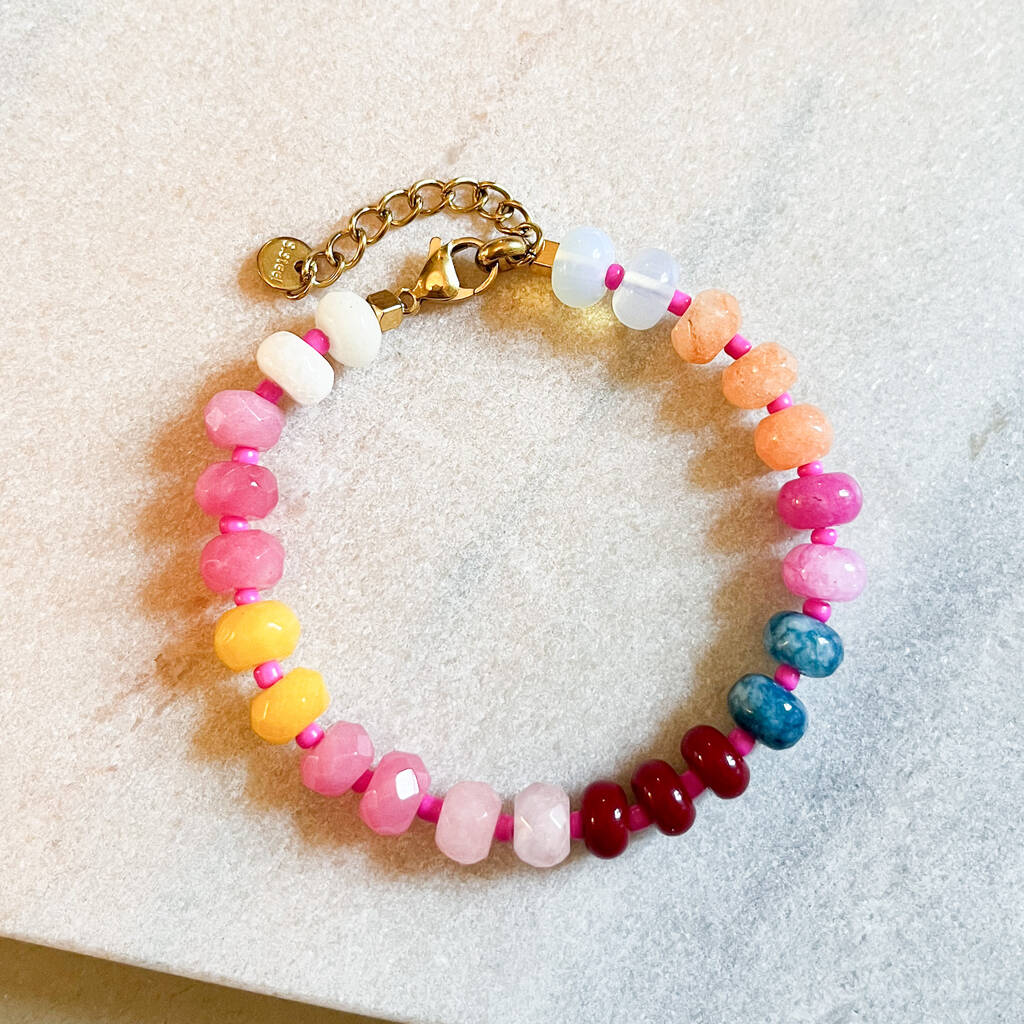 Pink Sorbet Sunset Gemstone Bead Bracelet, 1 of 1