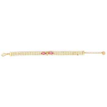 Three Rows Gold Plated And Pink Crystal Chain Bracelet, 2 of 3