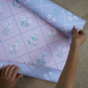 Blue And Pink Double Sided Botanical Wrapping Paper, 2 of 7