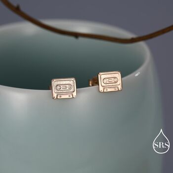 Sterling Silver Retro Music Cassette Tape Stud Earrings, 4 of 12