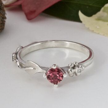 Silver Leaf Ring, Ariel Gemstone Diamond Ring, 3 of 11