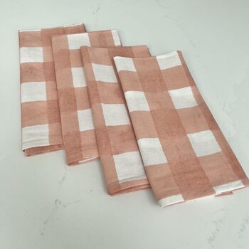Peach Pink Gingham Napkin Set Of Four, 2 of 4