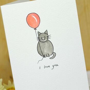 Personalised 'Cat With Balloon' Handmade Card, 3 of 9