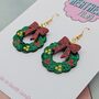 Green Christmas Wreath Glitter Resin Earrings, thumbnail 4 of 8