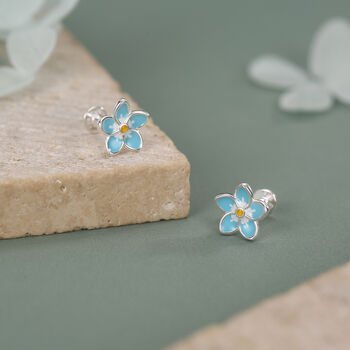 Sterling Silver Forget Me Not Flower 16 G Flat Back Stud Earring, 5 of 10