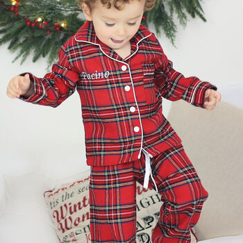 Girl's And Boy's Personalised Luxury Tartan Christmas Brushed Cotton Pyjama, 3 of 12