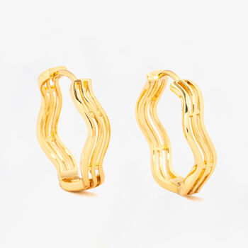 Nami 18 K Gold Plated Wave Hoop Earrings, 3 of 5