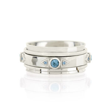 Blue Topaz Trikona Peace Sterling Silver Spinner Ring, 3 of 7