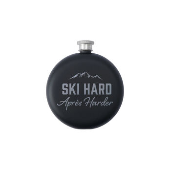 Black 6oz Hip Flask In Gift Box 'Ski Hard, Après Harder' | Drink Holder | Flask | Sport Accessory | Skiing, 2 of 2