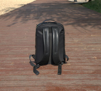 Minimalist Zip Open Black Leather Backpack, 5 of 6