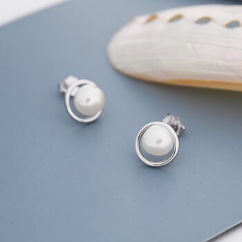 Genuine Freshwater Pearl And Circle Stud Earrings, 5 of 12