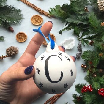 Personalised Hand Lettered Ceramic Christmas Baubles, 8 of 9